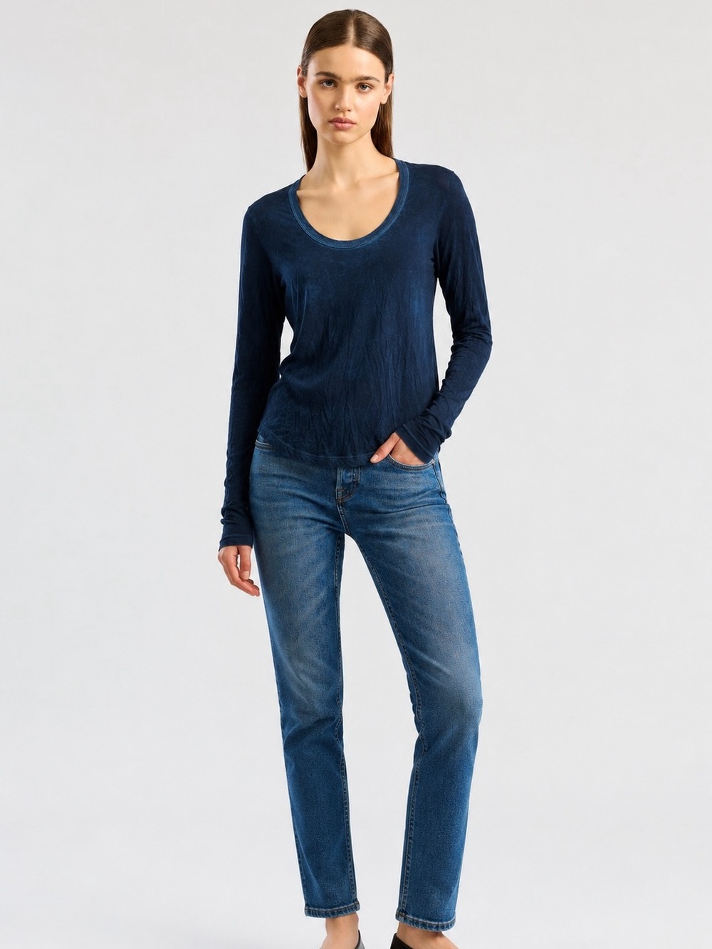 Cotton Citizen Long Sleeve Tee Washed Blue Made in USA Women Size L
